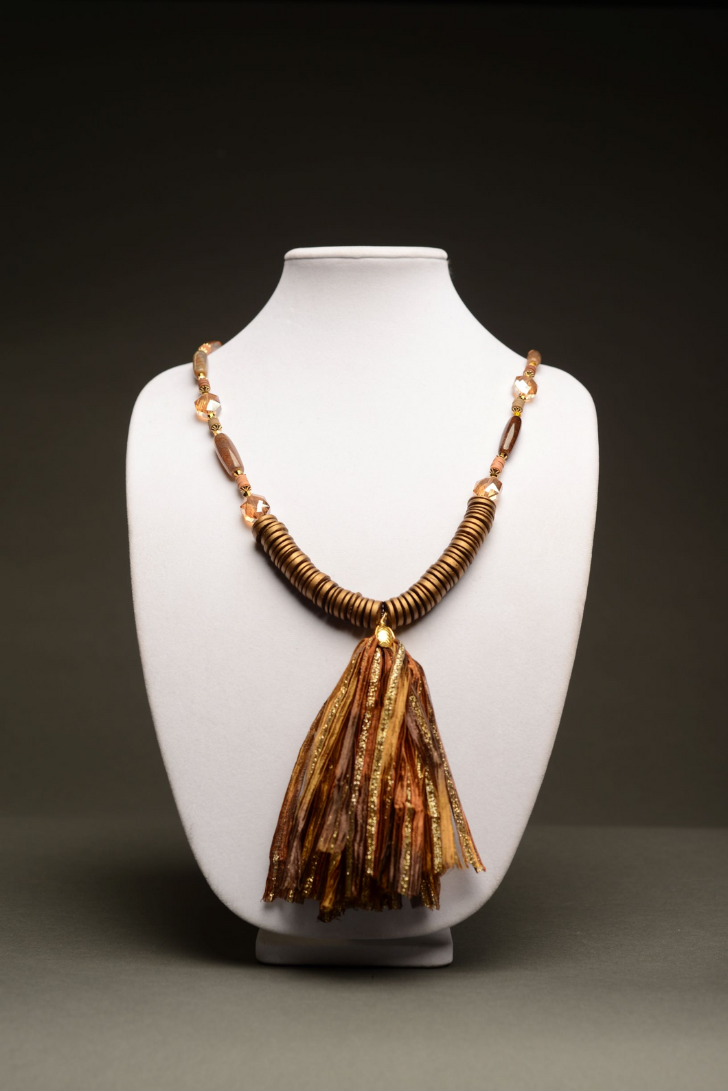 Gold brown tassel necklace